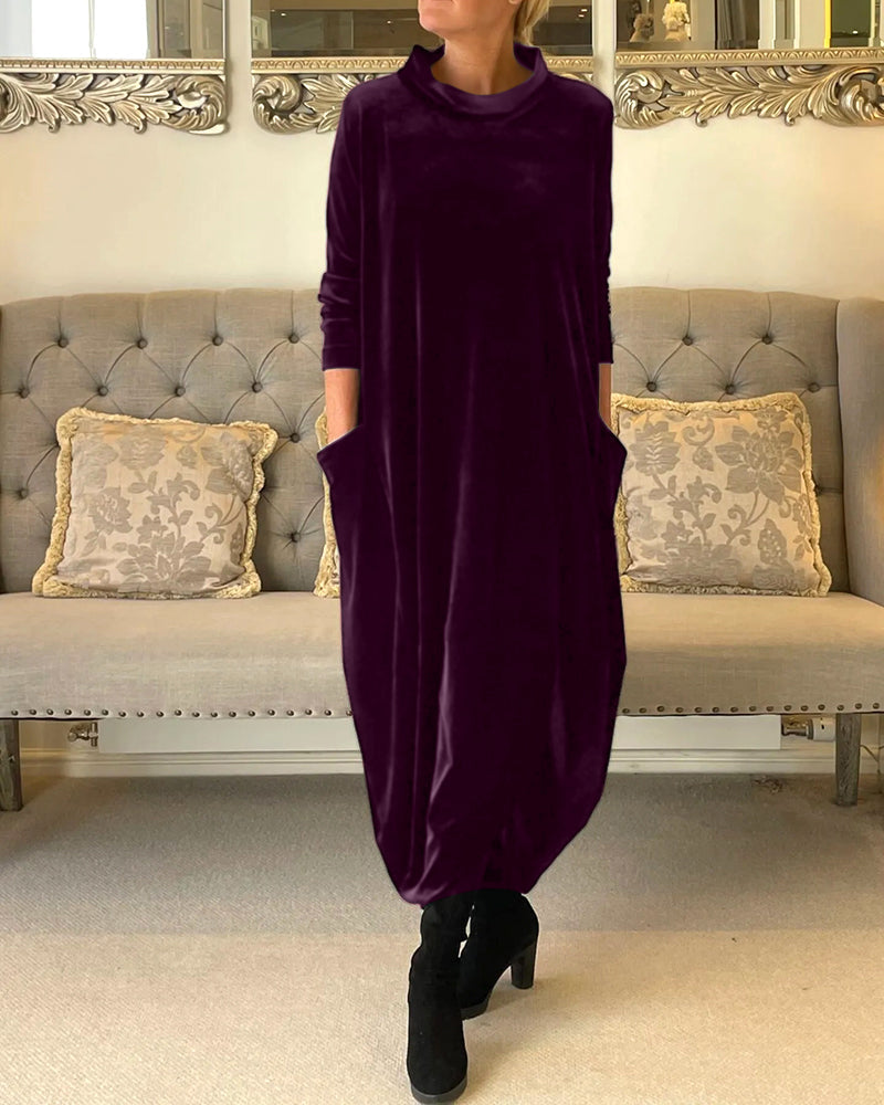 Velvet Midi Dress with Side Seam Pockets for Women