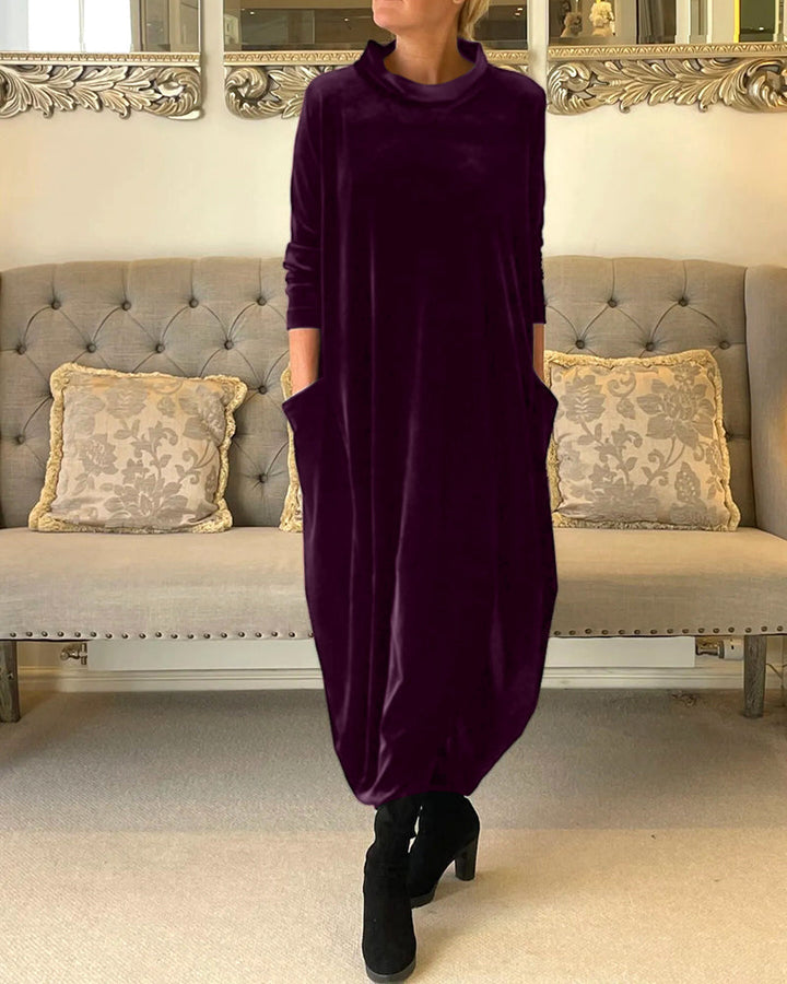 Velvet Midi Dress with Side Seam Pockets for Women