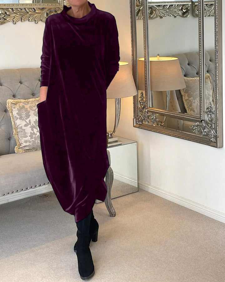 Velvet Midi Dress with Side Seam Pockets for Women
