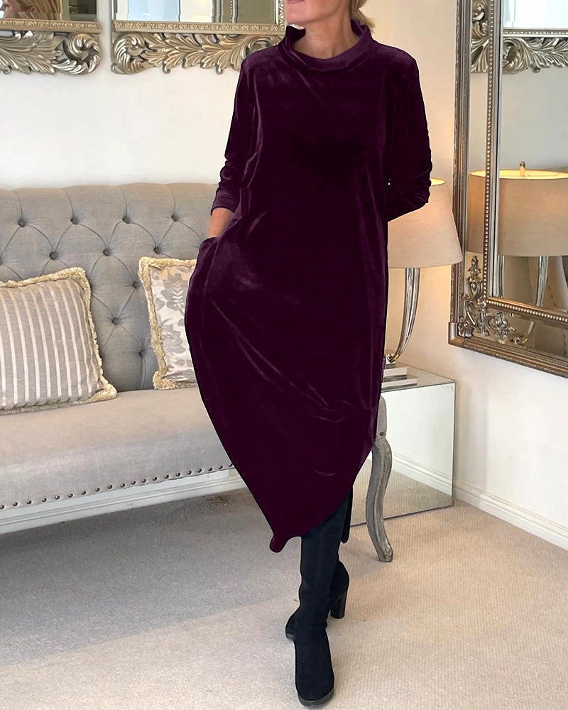 Velvet Midi Dress with Side Seam Pockets for Women