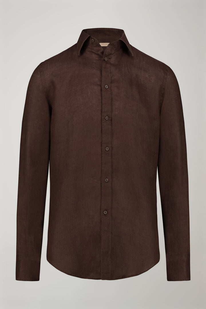 Classic Collar Pure Linen Comfort Shirt for Men — BROWN