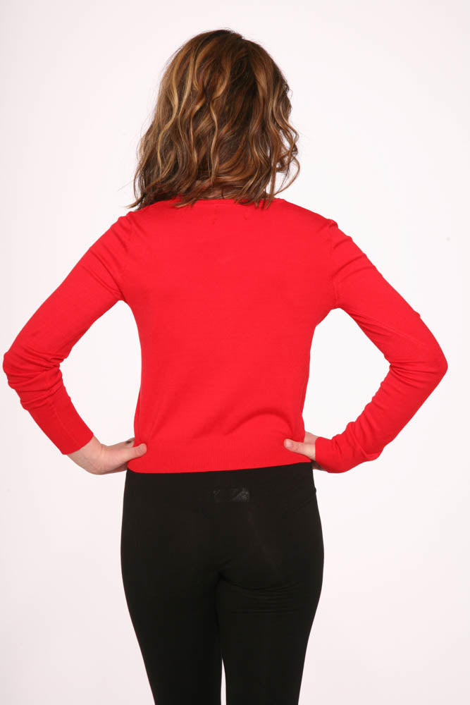 Red V-Neck Cardigan for Women - gallery