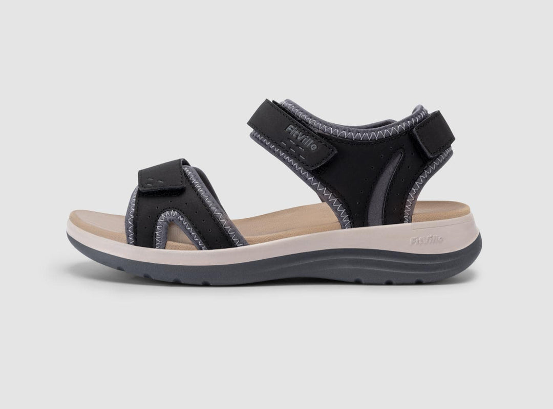 FlexiWalk Slip-On Sandals for Women - Black/Slate Grey