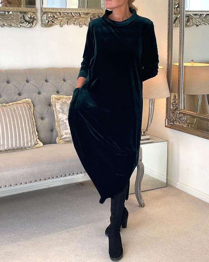 Velvet Midi Dress with Side Seam Pockets for Women