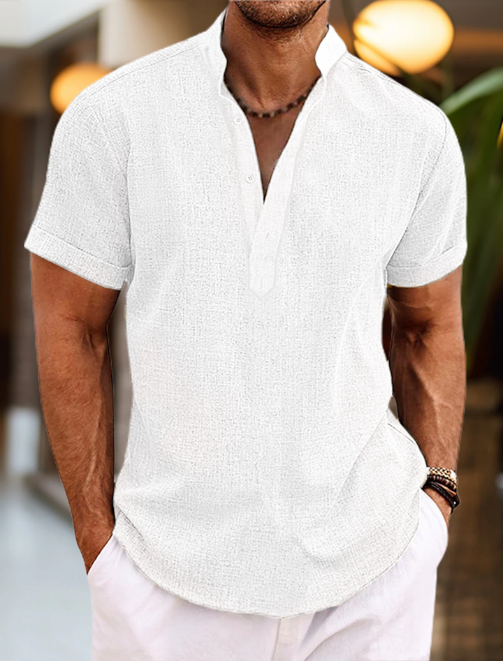 Linen Henley Summer Casual Shirt for Men - White