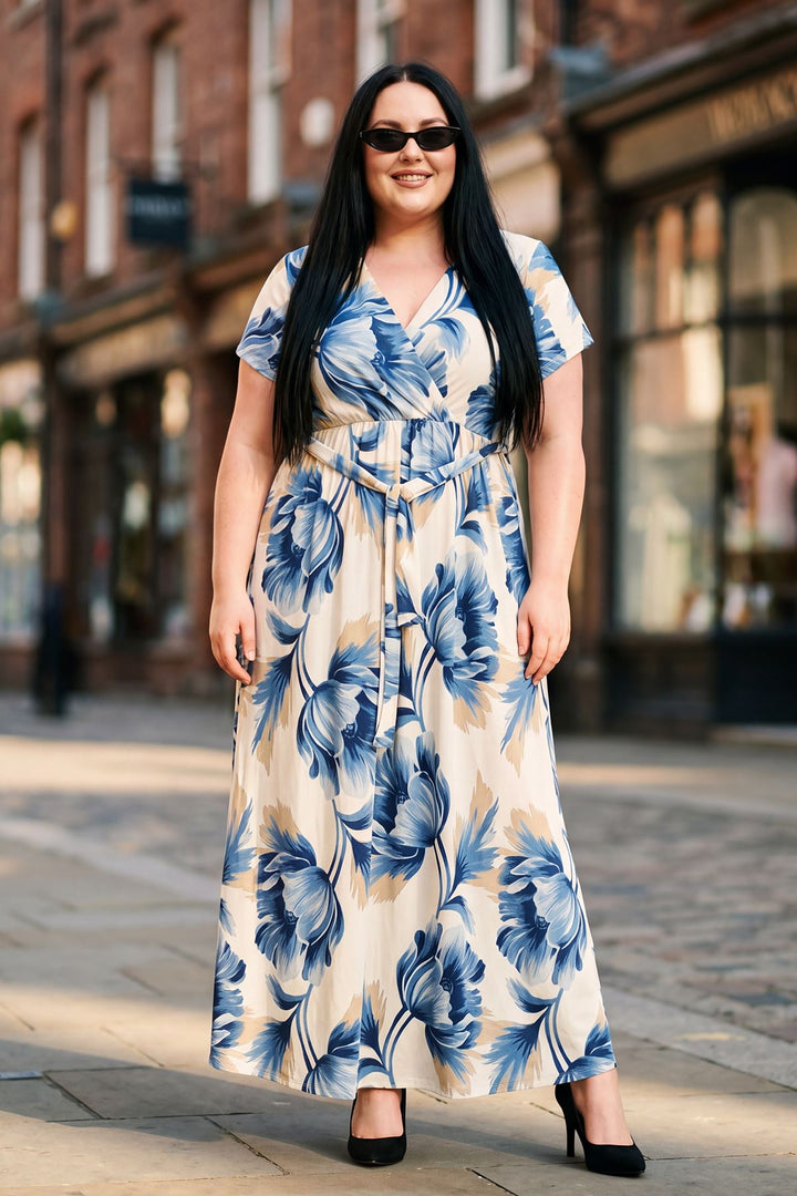 Multiple Abstract Print Wrap Over Belted Dress — Print 2