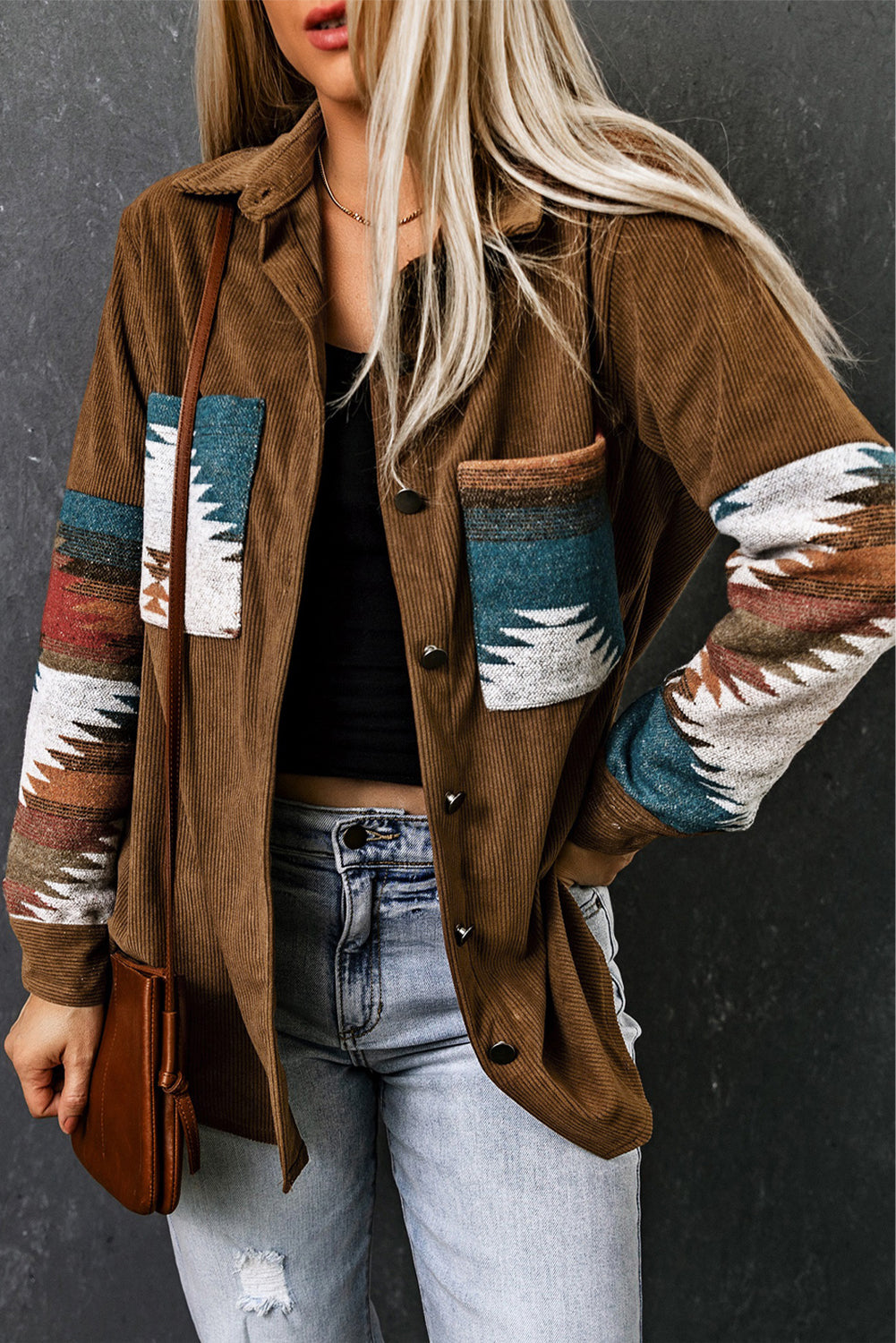 Aztec-Inspired Corduroy Jacket in an Oversized Cut