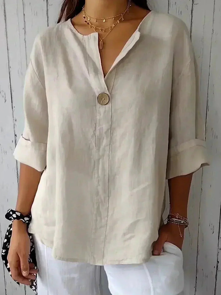 Zamma Relaxed V-Neck Top for Women - Beige