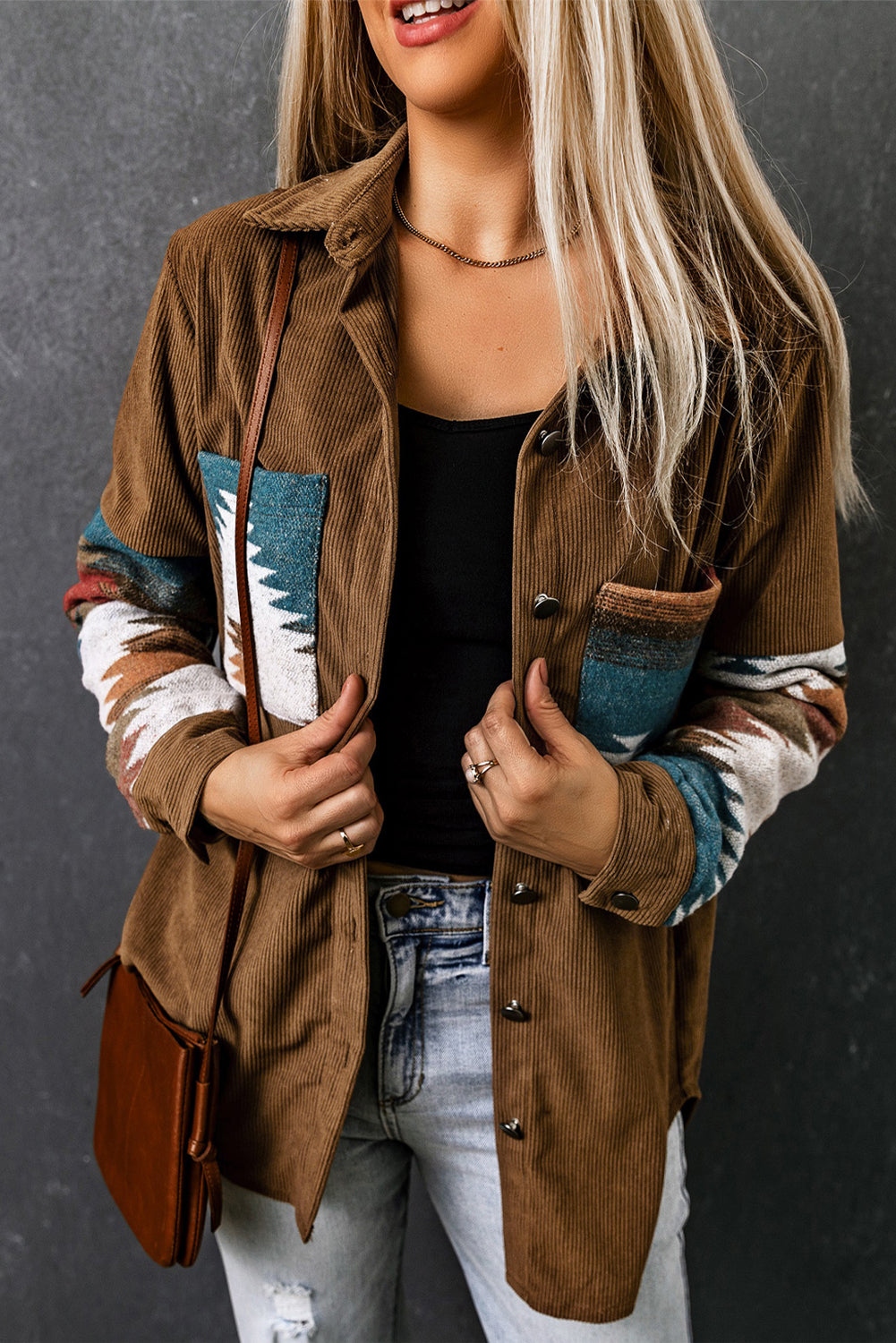 Aztec-Inspired Corduroy Jacket in an Oversized Cut