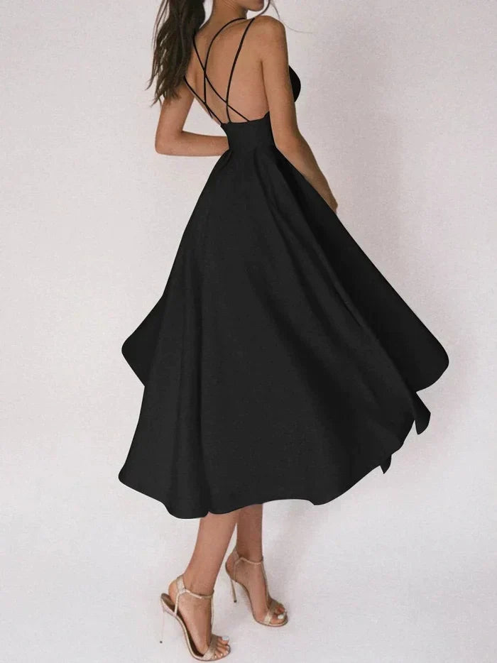 V-Neck Strappy Midi Dress with Cut-Out Back Detail