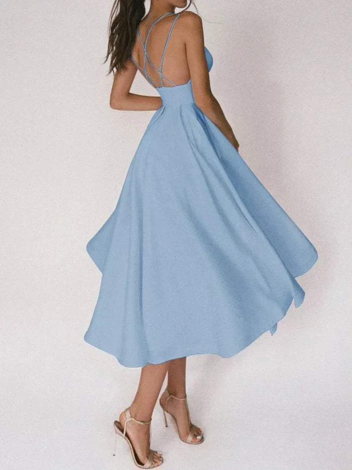 V-Neck Strappy Midi Dress with Cut-Out Back Detail