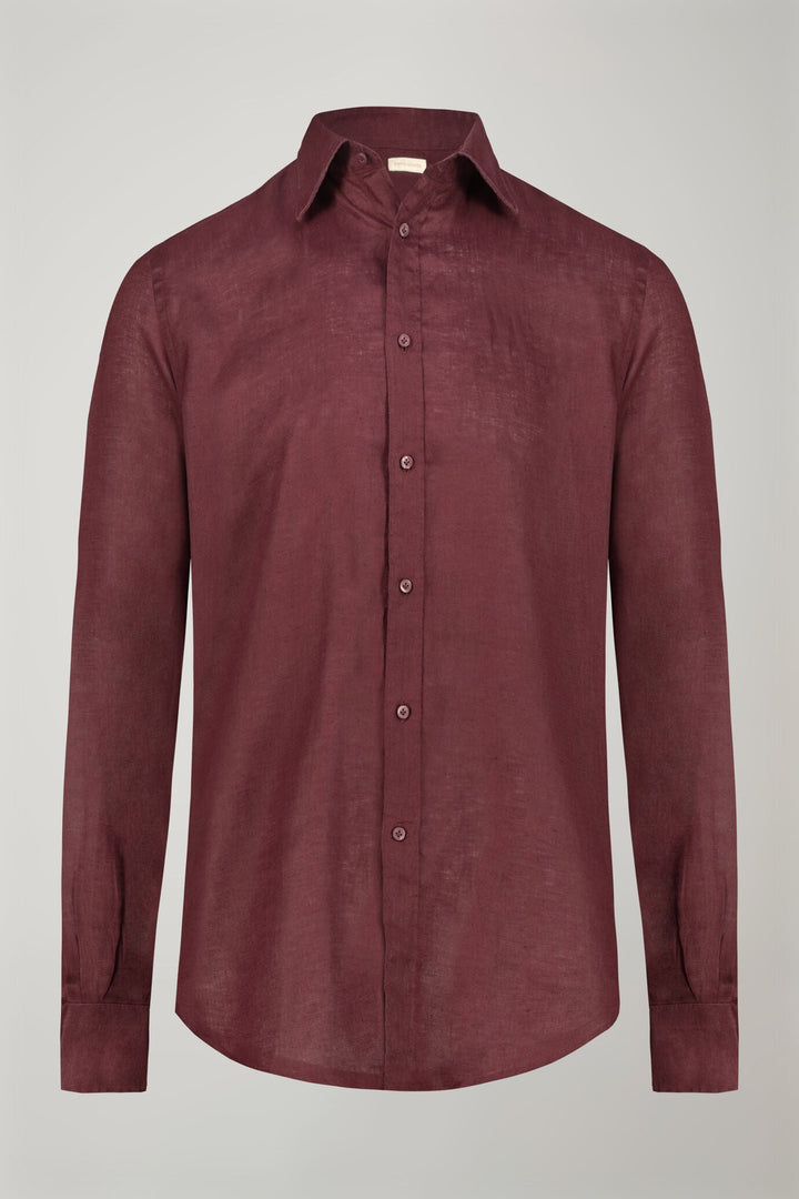 Classic Collar Pure Linen Comfort Shirt for Men — WINE