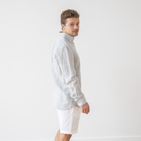 Paul Blue Melange Linen Shirt for Men — gallery