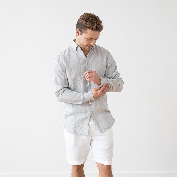 Paul Blue Melange Linen Shirt for Men — gallery