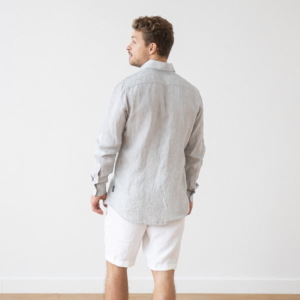 Paul Blue Melange Linen Shirt for Men — gallery