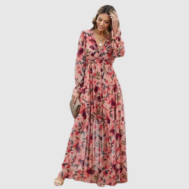 Floral Chiffon Maxi Dress in a Sweeping Print