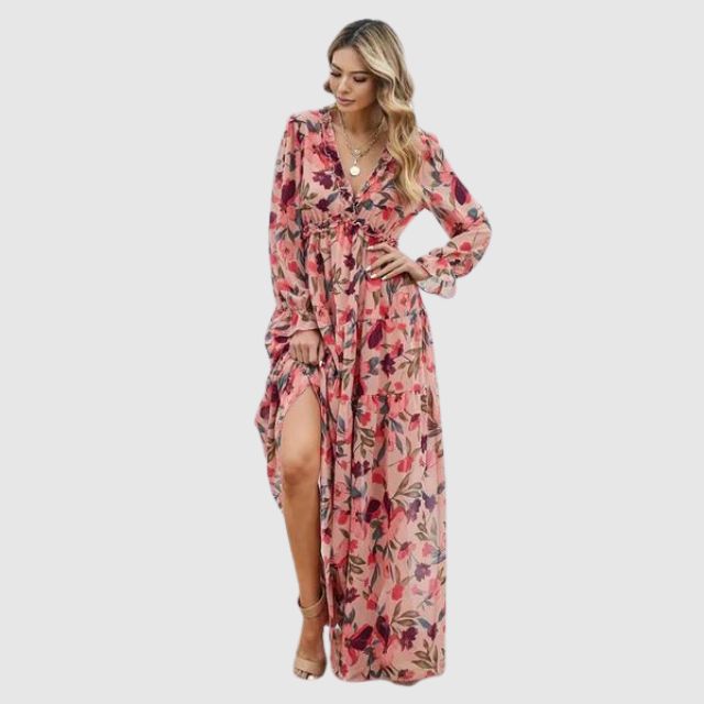 Floral Chiffon Maxi Dress in a Sweeping Print
