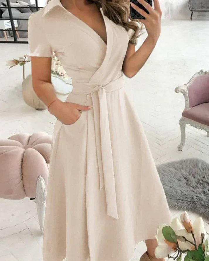 V-Neck Midi Dress with a Fluid, Flattering Line for Women