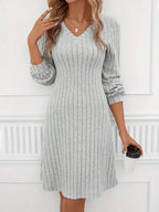 Isaura - Stylish V-Neck Ribbed Dress
