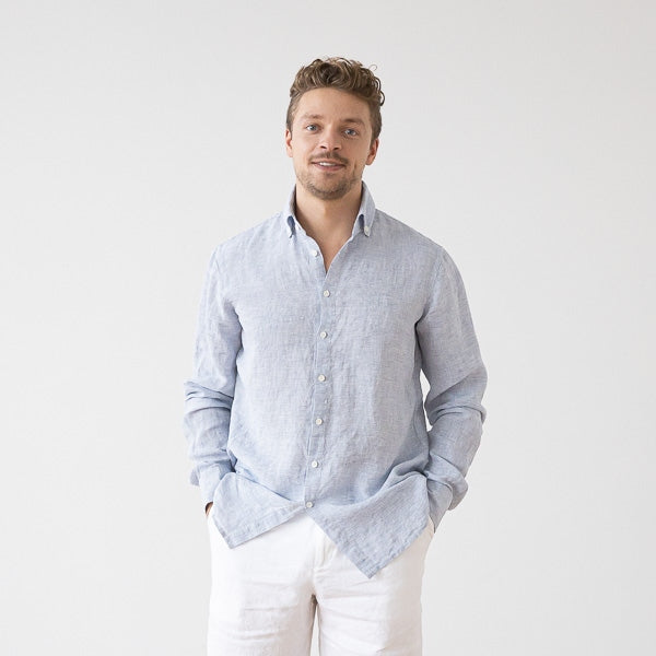 Paul Blue Pinstripe Linen Shirt for Men