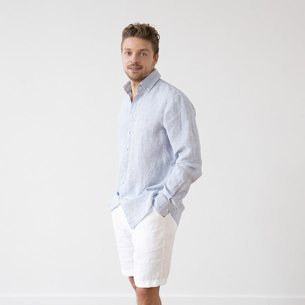 Paul Blue Pinstripe Linen Shirt for Men — gallery
