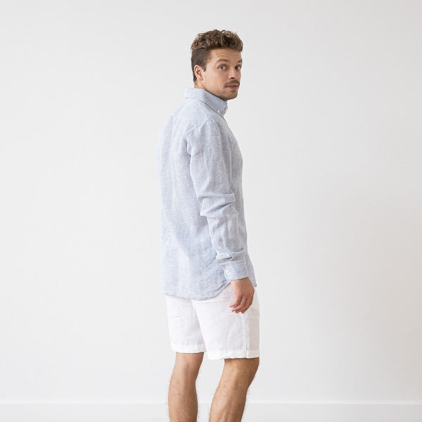 Paul Blue Pinstripe Linen Shirt for Men — gallery