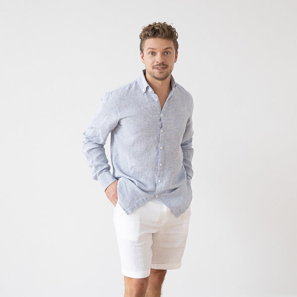Paul Blue Pinstripe Linen Shirt for Men — gallery