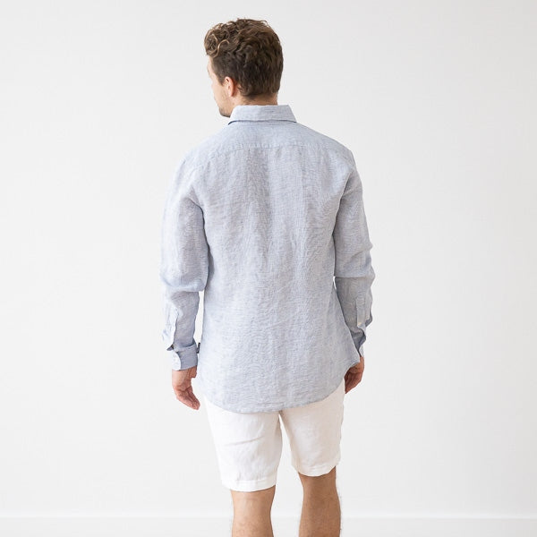 Paul Blue Pinstripe Linen Shirt for Men — gallery