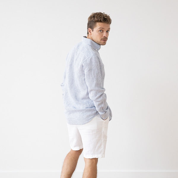 Paul Blue Pinstripe Linen Shirt for Men — gallery