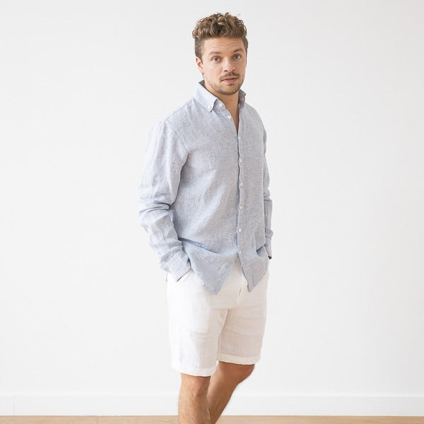 Paul Blue Pinstripe Linen Shirt for Men — gallery