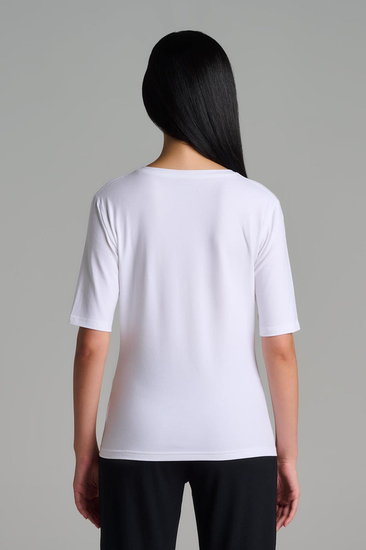 Women's Morada Fitted V-Neck Short Sleeve T-Shirt | White — gallery