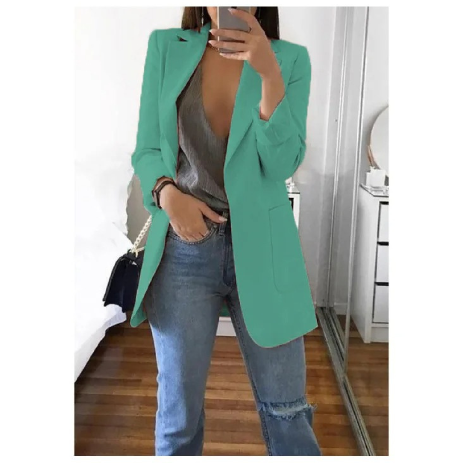 Women's Patterned Double-Breasted Blazer - Perfect for Office Attire