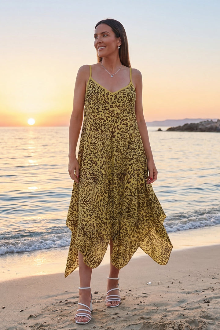 Italian Leopard Strappy Hanky Hem Dress for Women — gallery