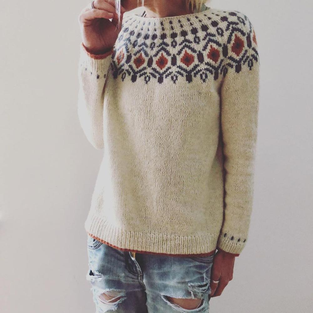 Artisan Knit Jumper with an Autumnal Collar Pattern