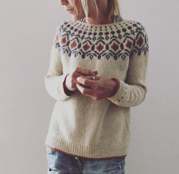 Artisan Knit Jumper with an Autumnal Collar Pattern