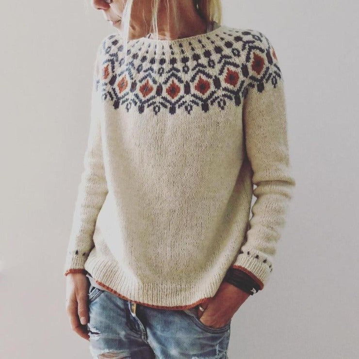 Artisan Knit Jumper with an Autumnal Collar Pattern