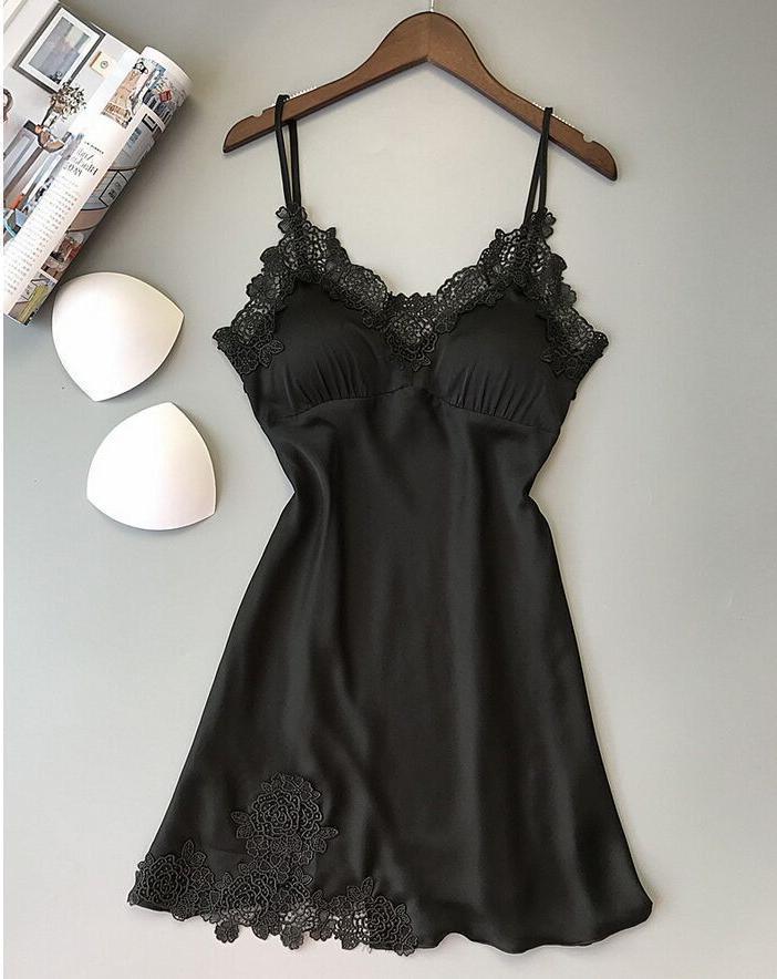Graceful Lace Nightgown with Scalloped Hem and Soft Trim