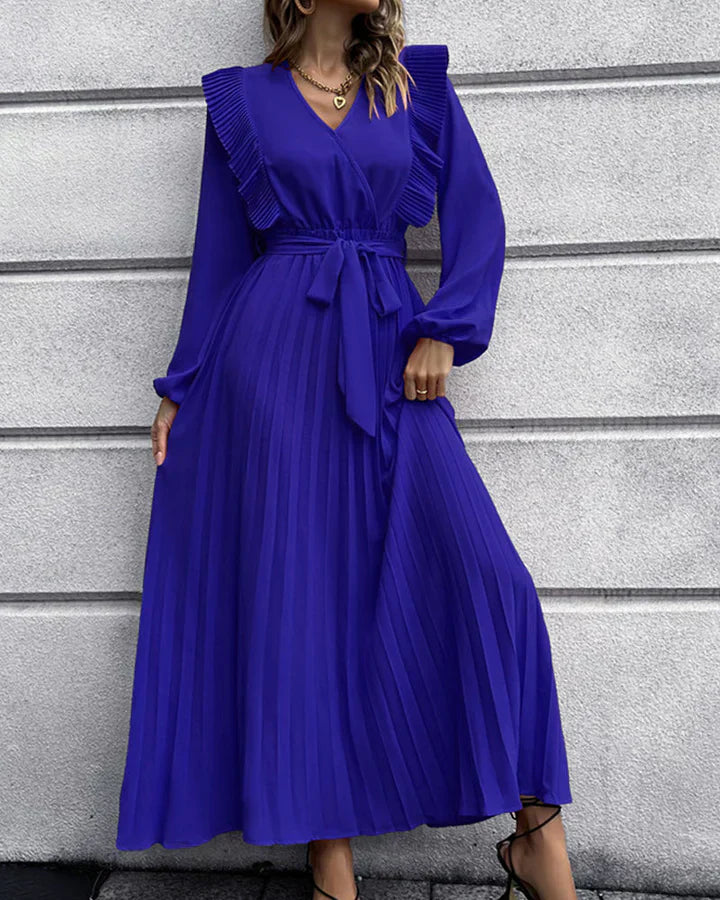 Pleated V-Neck Maxi Dress in Five Colours
