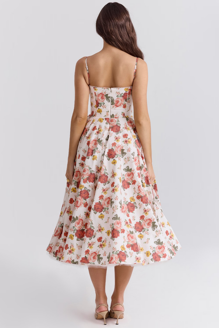 Flowing Midi Dress with a Close-Fitted Silhouette