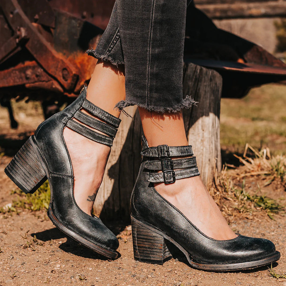Ella Block-Heel Court Shoes in PU Leather