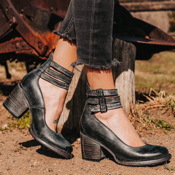 Ella Block-Heel Court Shoes in PU Leather