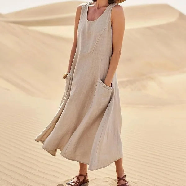 Relaxed Summer Dress with Elastic Pockets for Women