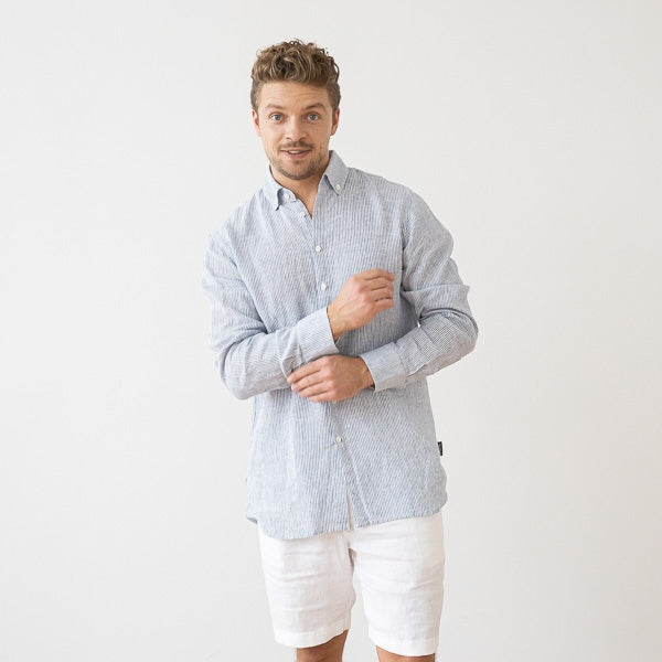 Paul Blue Stripe Linen Shirt for Men — gallery