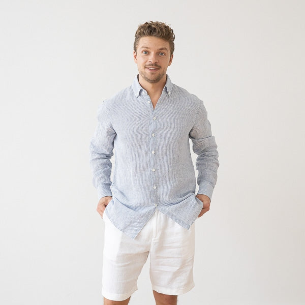 Paul Blue Stripe Linen Shirt for Men — gallery