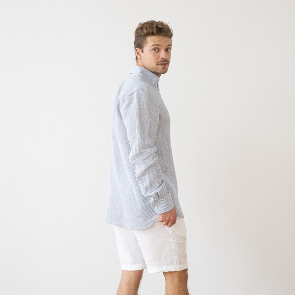 Paul Blue Stripe Linen Shirt for Men — gallery