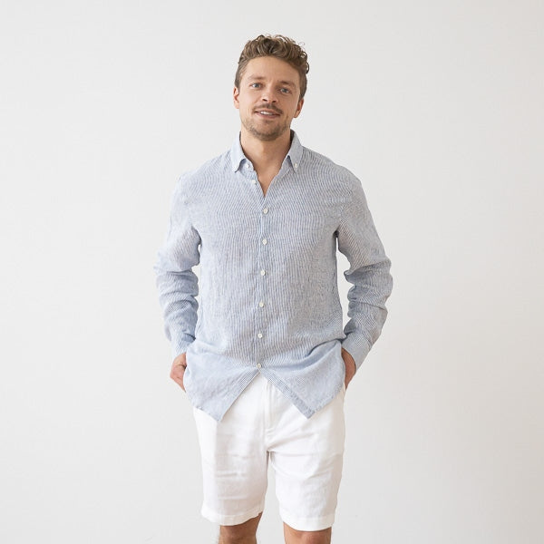 Paul Blue Stripe Linen Shirt for Men — gallery