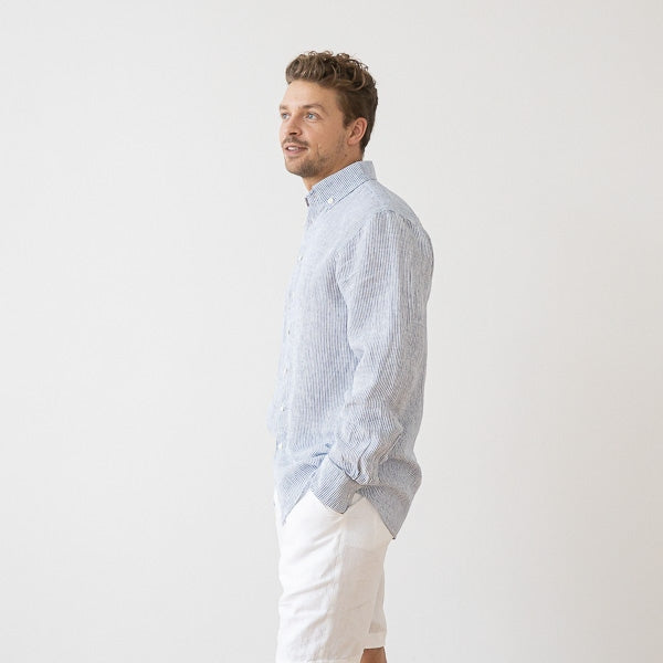 Paul Blue Stripe Linen Shirt for Men — gallery