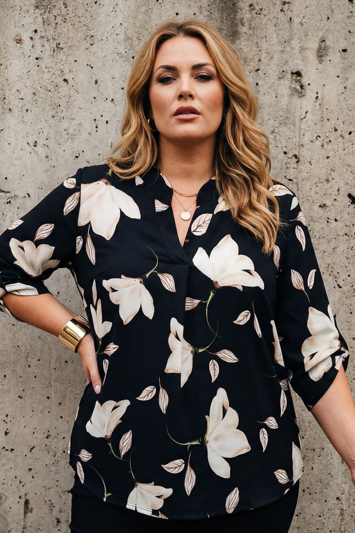 All-Over Print Front Placket Detail Top — Print 3