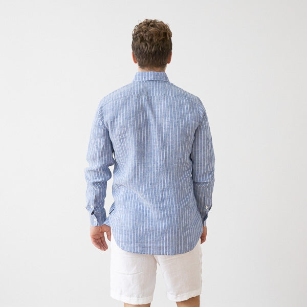 Paul Large Stripe Blue Linen Shirt for Men — gallery