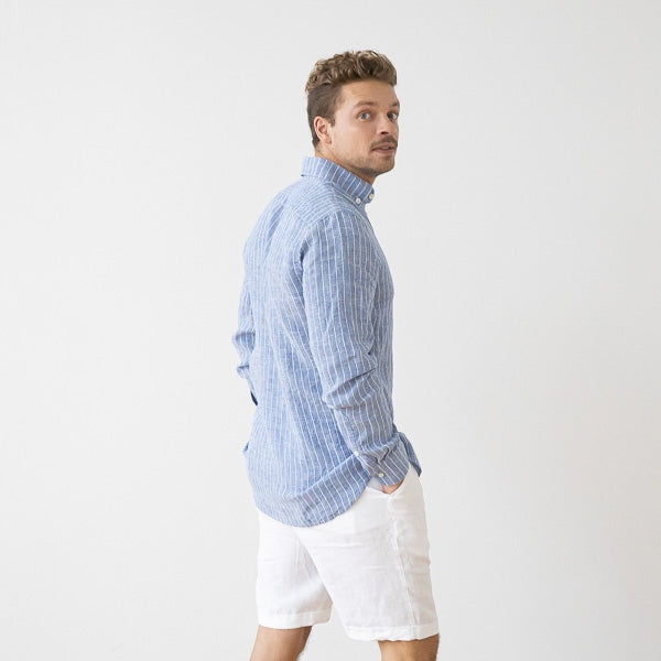 Paul Large Stripe Blue Linen Shirt for Men — gallery